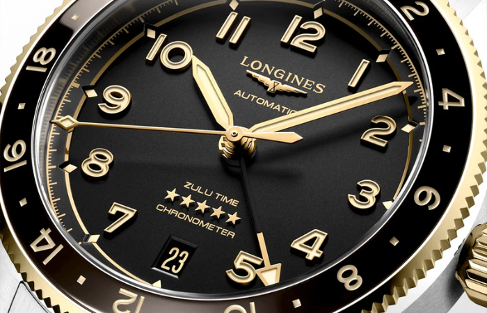 Longines Spirit Zulu Time dial and bezel detail
